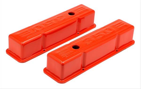 Trans-Dapt Performance Products Valve Covers 9849 CHEVY 350 LOGO TALL ORANGE POWDER COATED VALVE COVERS thumbnail 2