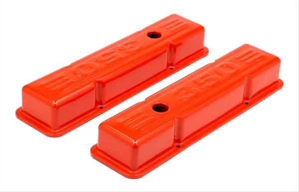 Trans-Dapt Performance Products Valve Covers 9852 CHEVY 350 LOGO SHORT ORANGE POWDER COATED VALVE COVERS thumbnail 2