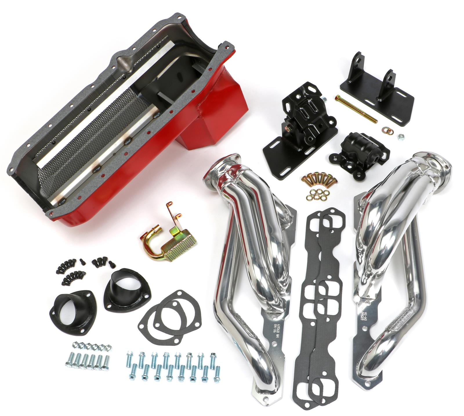 Trans-Dapt Performance Swap-In-A-Box Complete Engine Swap Kits 99080 Kit, Headers, Steel, Silver Ceramic Coated, Motor Mounts, Oil Pan, Pickup, Gaskets, Hardware, Chevy, Small Block, Kit