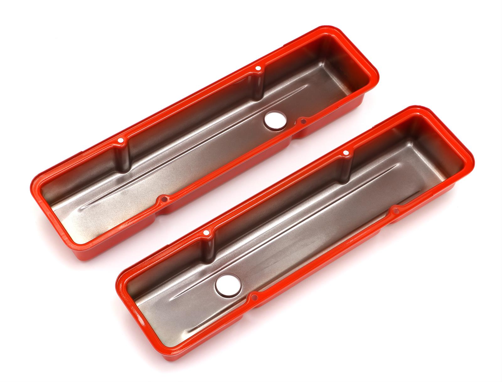 Trans-Dapt Performance Products Valve Covers 9970 Covers, Short, Steel, Orange Powdercoated, Non-Baffled, Chevrolet, Small Block, Pair