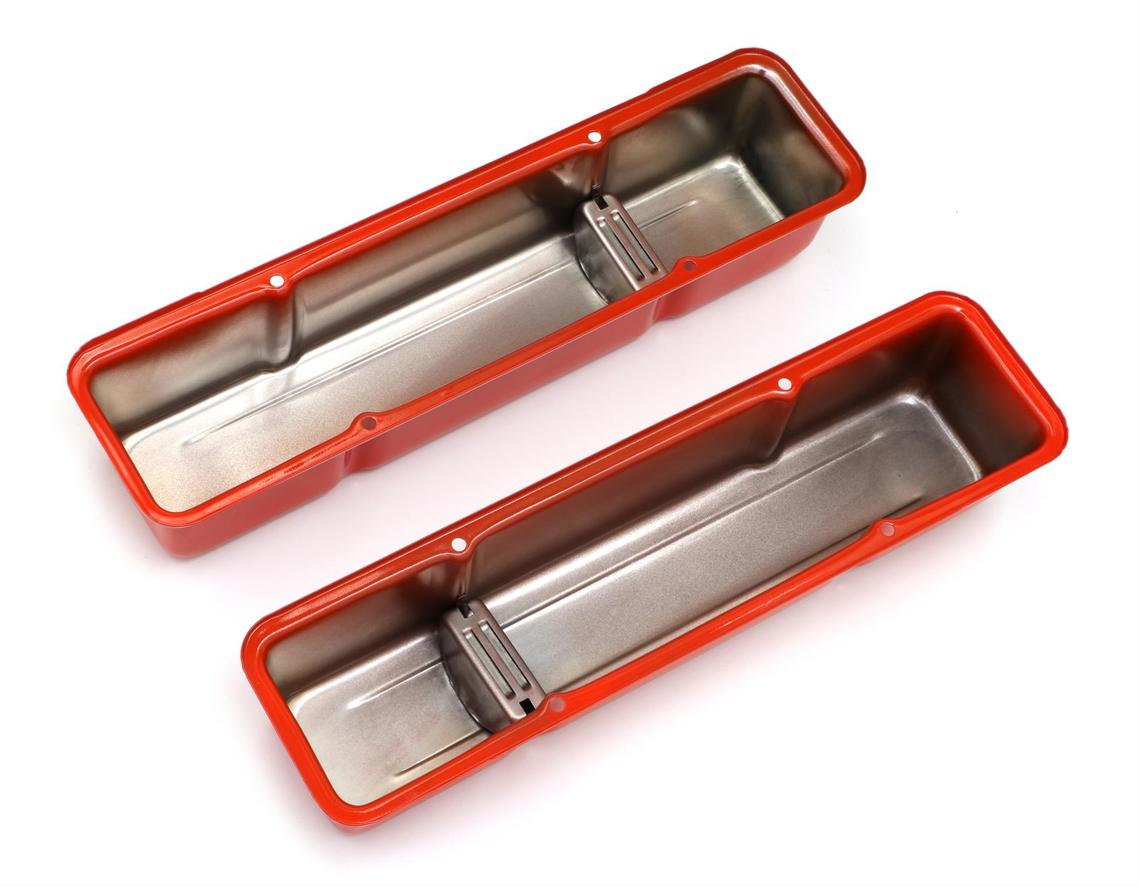 Trans-Dapt Performance Products Valve Covers 9971 Covers, Tall, Steel, Orange Powdercoated, Baffled, Chevrolet, Small Block, Pair