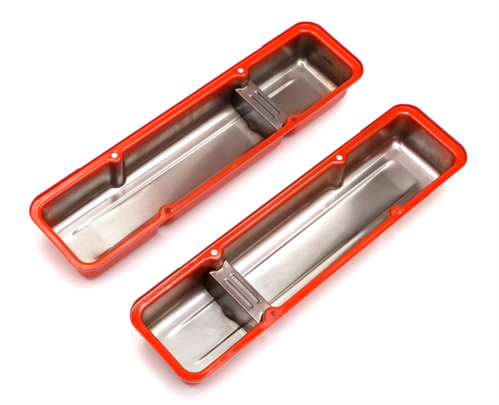 Trans-Dapt Performance Products Valve Covers 9979 Covers, Short, Steel, Orange Powdercoated, Baffled, Chevrolet, Small Block, Pair