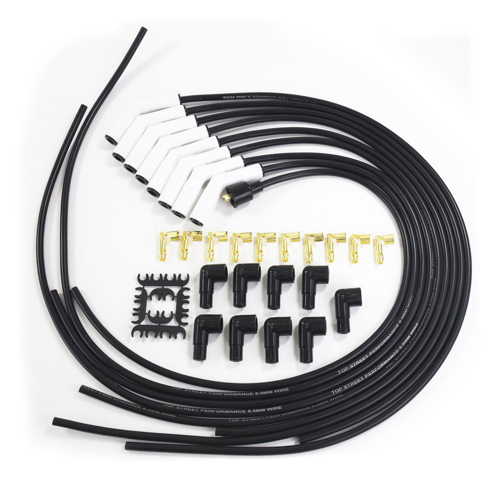 Top Street Performance Premium Spark Plug Wire Sets 85035 Sets, 8.5mm, Spiral Core, Black Wire, 135 Degree Boots, Universal, Set