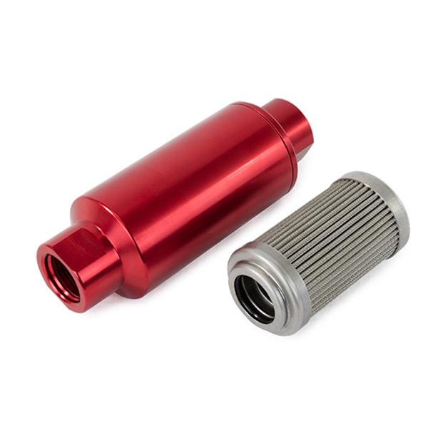 Top Street Performance Fuel Filters JM1023R ALUMINUM INLINE FUEL FILTER WITH 100 MICRON ELEMENT, ORB-10, RED