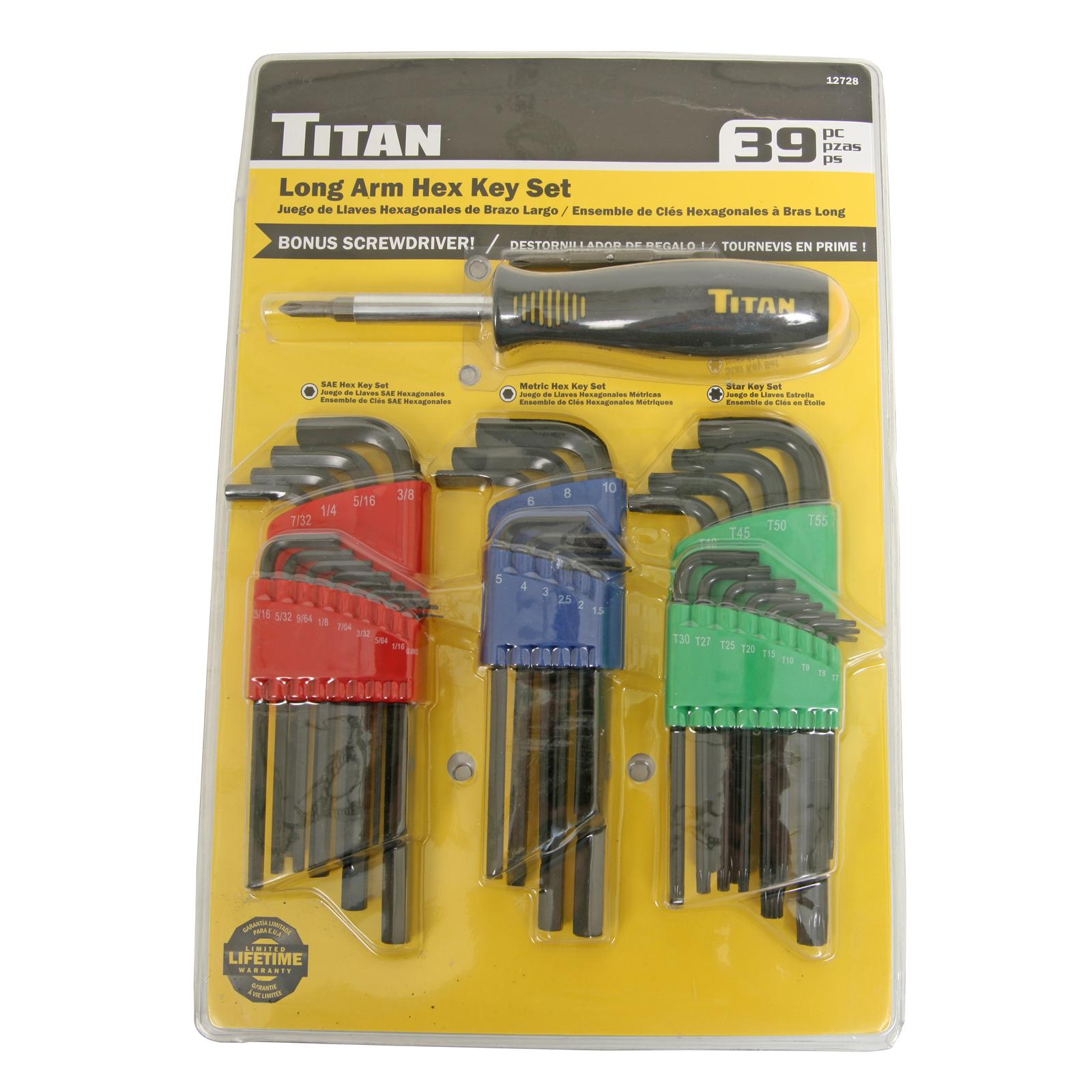 TITAN TOOLS 39 PIECE HEX KEY SET AND SCREWDRIVER WITH INTERCHANGEABLE BITS 12728 