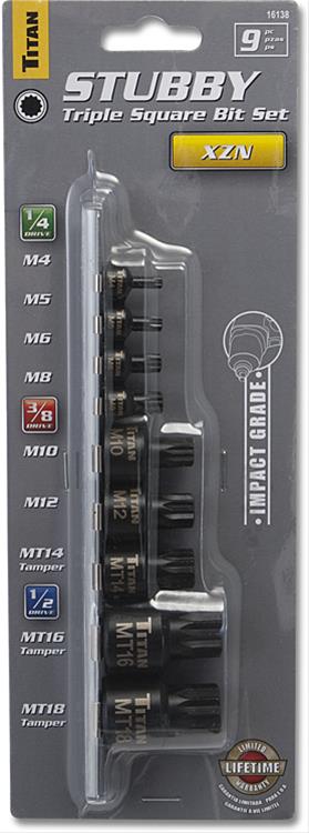 Titan Tools 16138 Titan 9-Piece Stubby Impact Triple Square Bit