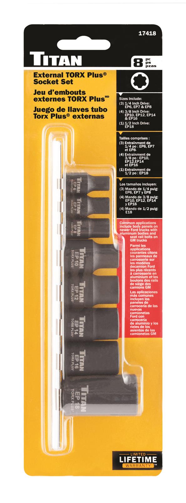 Titan Tools 17418 Titan 8-Piece E-Torx Plus Socket Sets | Summit
