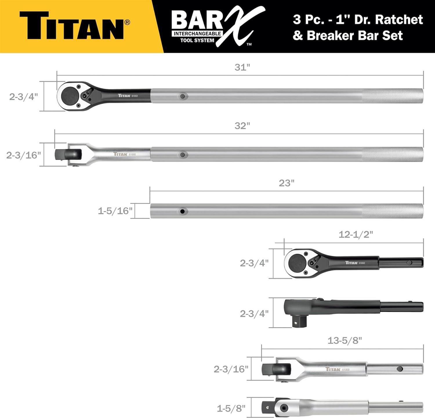 Titan Tools 61323 Titan Bar-X 3-Piece Interchangeable Ratchet and