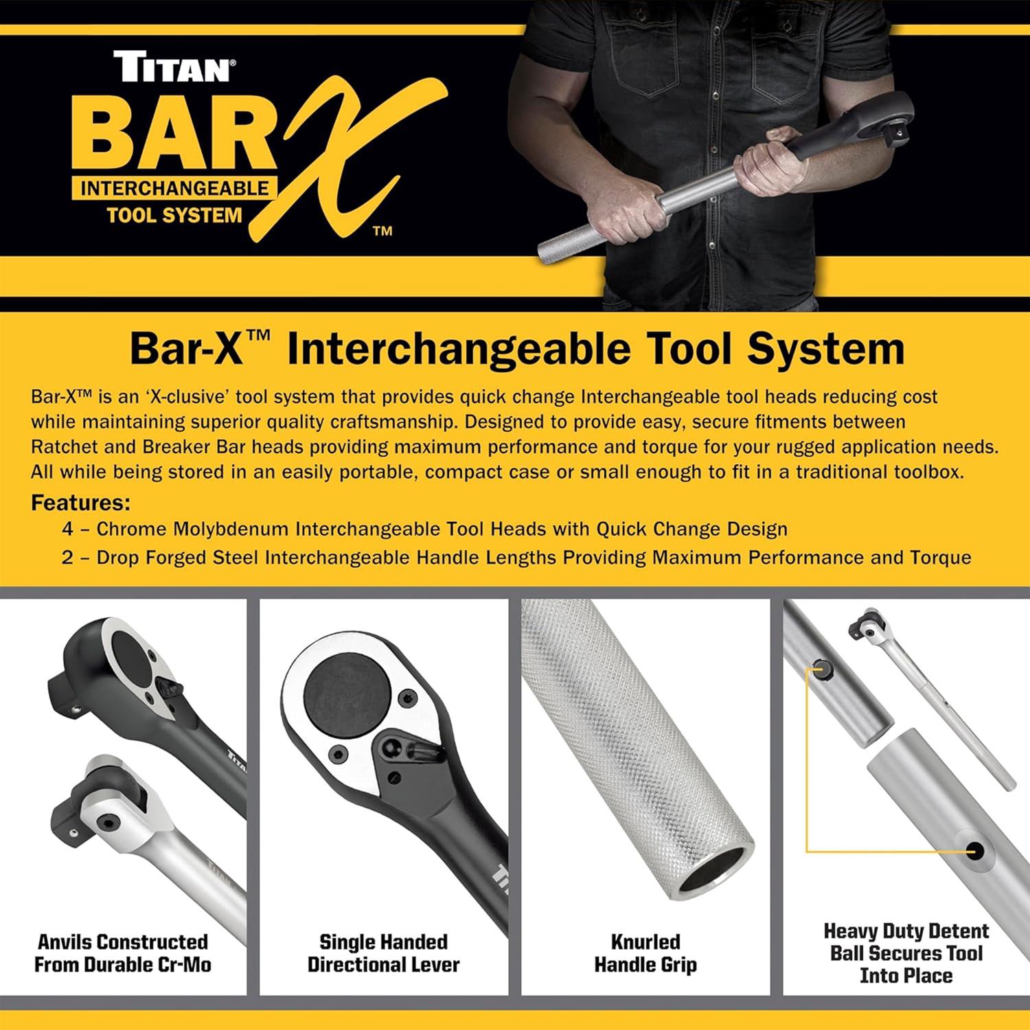 Titan Tools 61323 Titan Bar-X 3-Piece Interchangeable Ratchet and