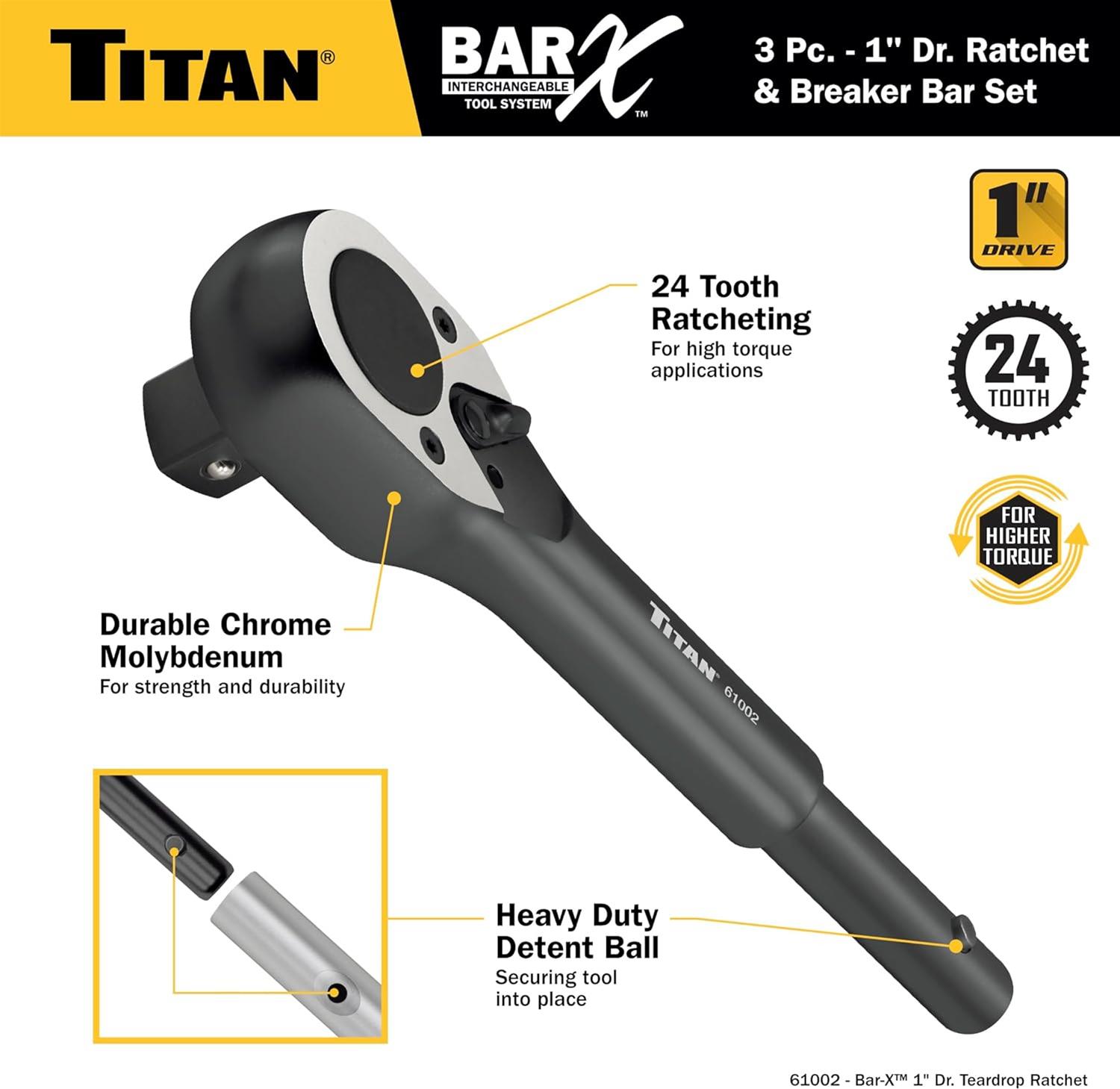 Titan Tools 61323 Titan Bar-X 3-Piece Interchangeable Ratchet and