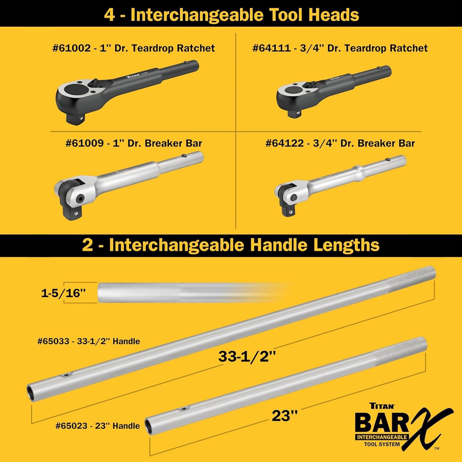 Titan Tools 61323 Titan Bar-X 3-Piece Interchangeable Ratchet and