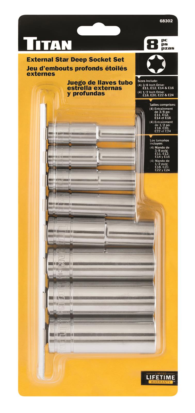 Titan Tools 68302 Titan 8-Piece Multi-Drive External Star Deep