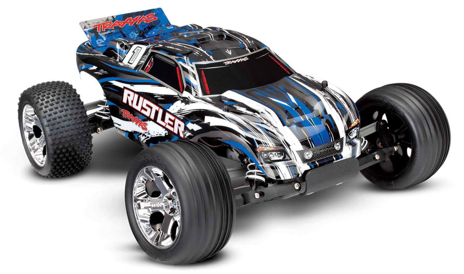 Traxxas 37054-4-BLUE Traxxas Rustler 2WD Stadium Trucks | Summit