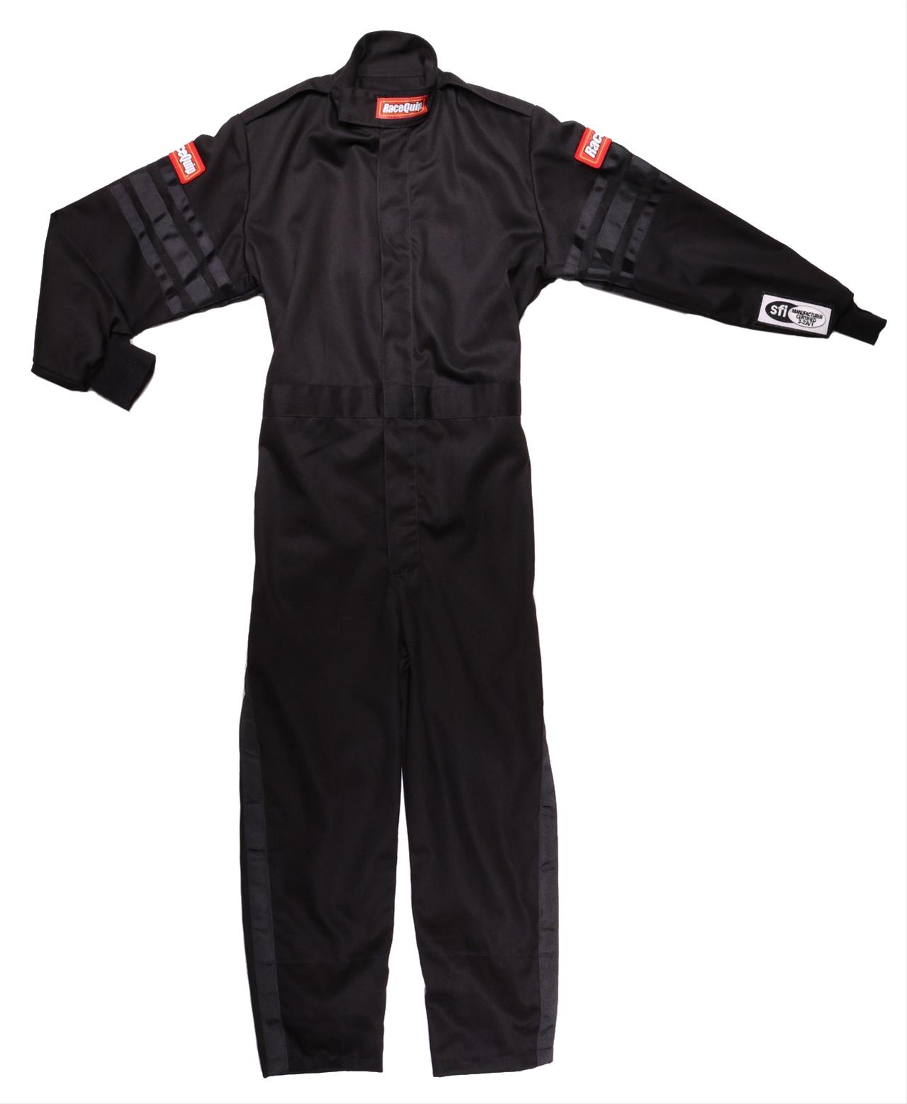 RaceQuip SFI-1 Pro-1 Single Layer Kids Suits 1959993RQP Driving Suits, Suits, One-piece, Pyrovatex, Black, SFI 3.2A/1, Youth Medium, Each