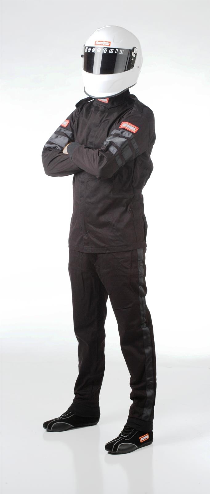 RaceQuip SFI-1 Pro-1 Single Layer Kids Jackets 1969995RQP Driving Jacket, Junior's Large, Pyrovatex, Black with Black Stripe, SFI 3.2A/1, Each thumbnail 4