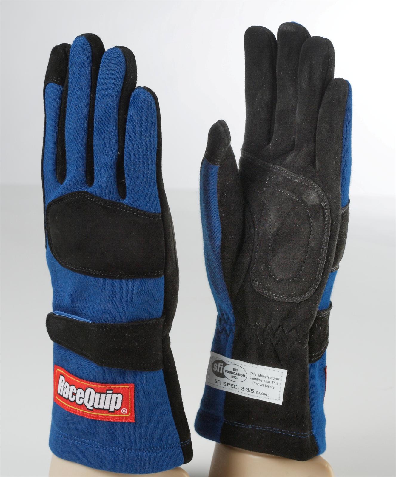 RaceQuip 355 Gloves 355023RQP Driving Gloves, 355, 2-Layer, Nomex/Leather, Blue/Black, Men's Medium, SFI 3.3/5, Pair thumbnail 2