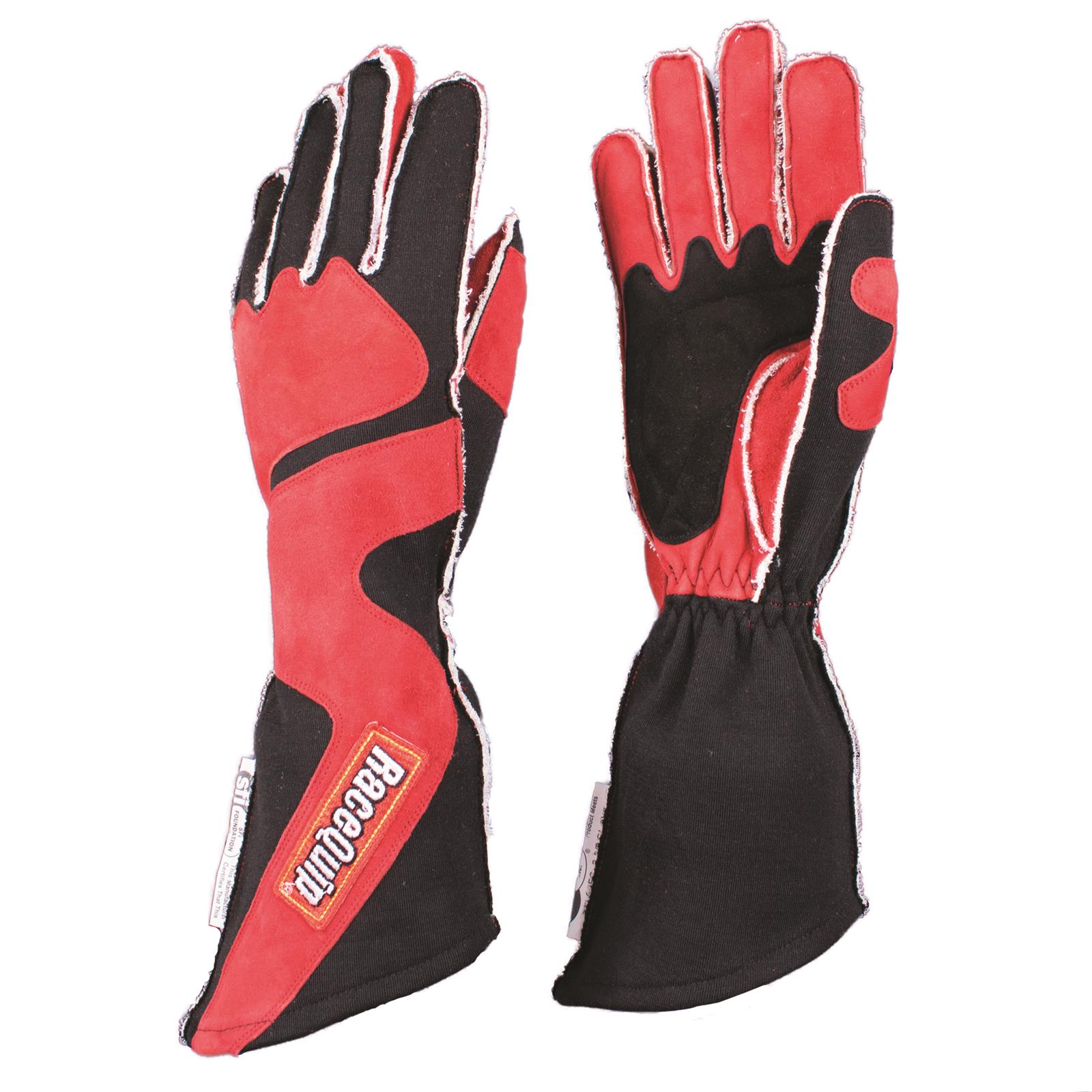 RaceQuip 359 Series Outseam Angle-Cut Gloves 359102RQP Driving Gloves, Series, Two Layer, Nomex/Suede, Race Gloves, SFI 3.3/5, Black/Red, Small, Pair
