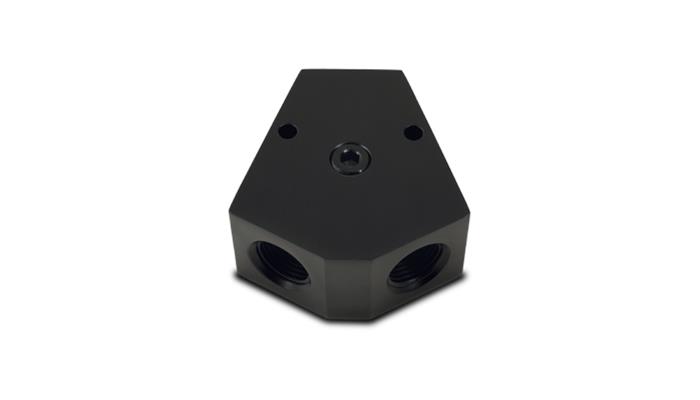 Vibrant Billet Aluminum Y-Block Fitting with 1/8in NPT Port - 1/2in NPT x 3/8in NPT x 3/8in NPT