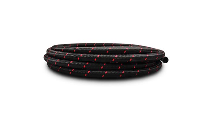 Vibrant -12 AN Two-Tone Black/Red Nylon Braided Flex Hose (20 foot roll)