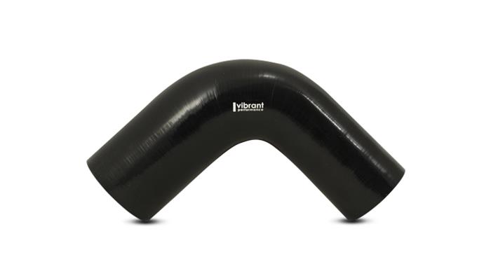 Vibrant 3.25in ID x 3.5in ID x 4in Long Gloss Black Silicone 90 Degree Transition Elbow