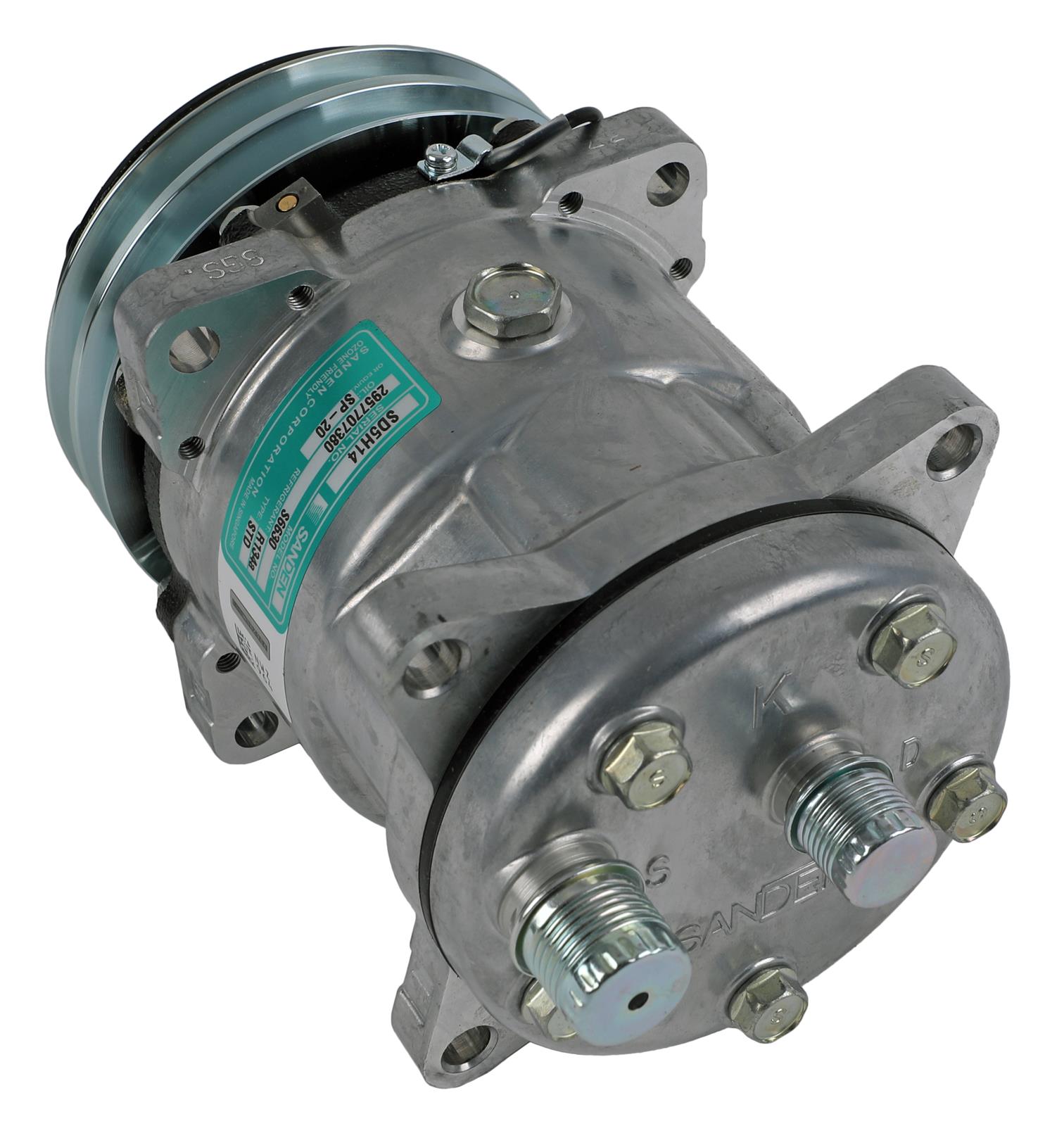 Vintage Air Conditioning Compressors 047000-SUR Compressor, SD 508, Aluminum, Natural, 2-Groove V-Belt Pulley, R-134A, Each thumbnail 2