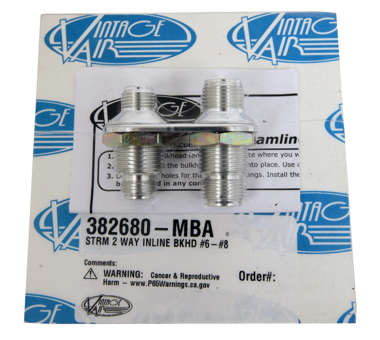 Vintage Air Streamline Bulkhead Plates 382680-MBA Firewall Bulkhead, Streamline, 2-Port, Inline, #6, #8, Aluminum, Polished, Each