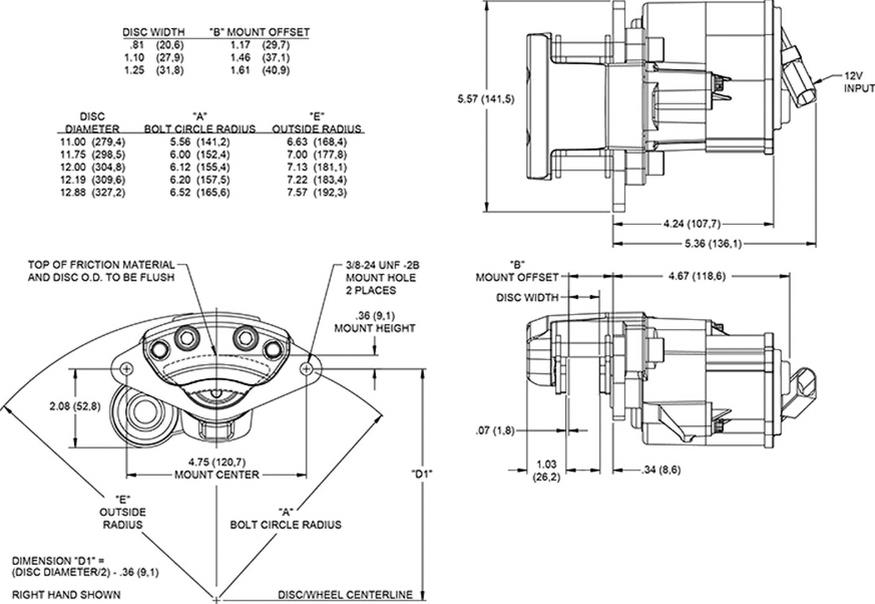 Wilwood Hard Ano Electric Parking Brake Caliper - 4.75in Bracket - 0.44-0.61in - Right thumbnail 2