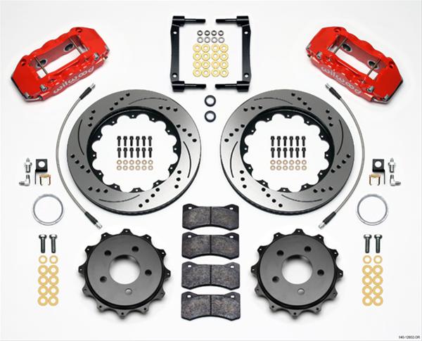 Wilwood AERO4 Big Brake Rear Kits 140-12932-DR W4A, 14.25x1.10 SRP DRILLED RTR, RED CALIPER, W/ LINES thumbnail 3