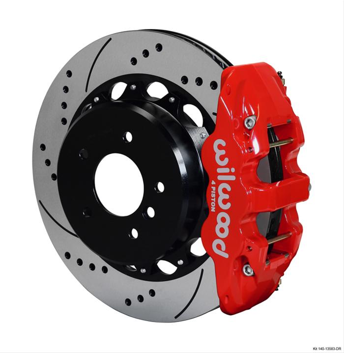 Wilwood AERO4 Rear Kit 14.00 Drilled Red 2007-2011 BMW E90 Series w/Lines thumbnail 2