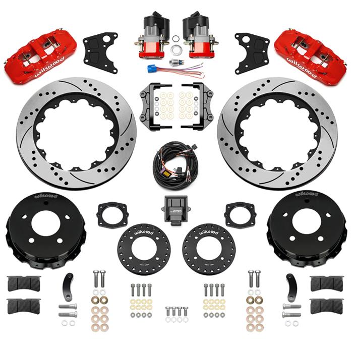 Wilwood 88-98 GM C1500 Aero4 Rear Elec. Parking Brake Kit 14in SRP Rotor 3.25in Offset - Red thumbnail 3