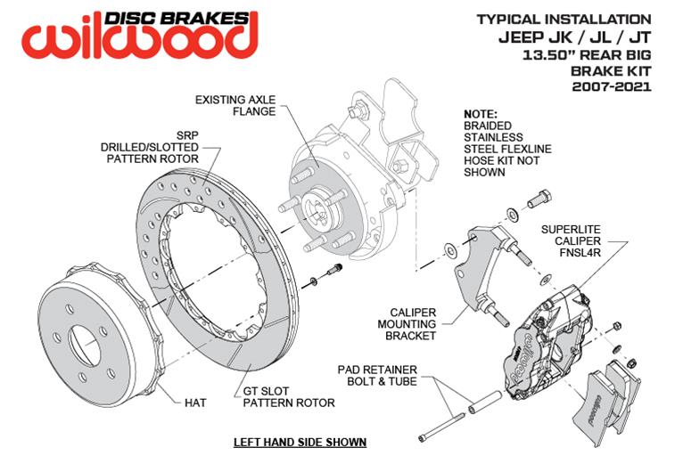 Wilwood 18-21 Jeep Wrangler Narrow Superlite 4R Rear Brake Kit Slotted 13.50in Rotor w/Lines - Black thumbnail 3