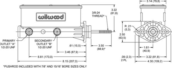 Wilwood Disc Brakes 260-9439-P Wilwood Aluminum Tandem Master