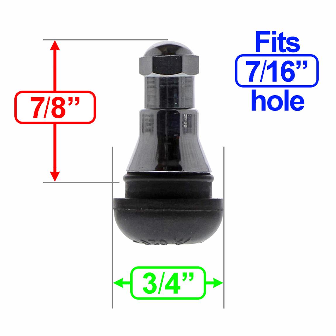 Weld Valve Stem Straight .453in Rubber Pull-Thru w/Chrome Sleeve Cover - Single