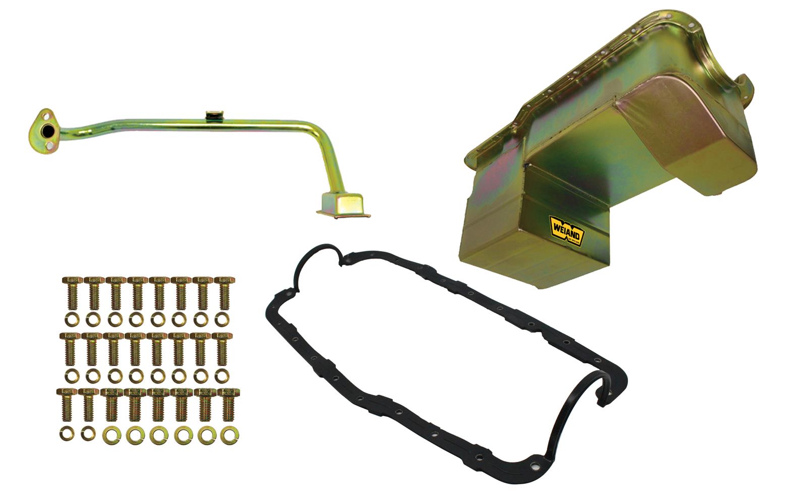 Weiand Oil Pan Packages 5039WND Kit 7QT- Gold Zinc Finish-79/93 Mustang 351W Conversion (Drag Racing) - FABRICATED
