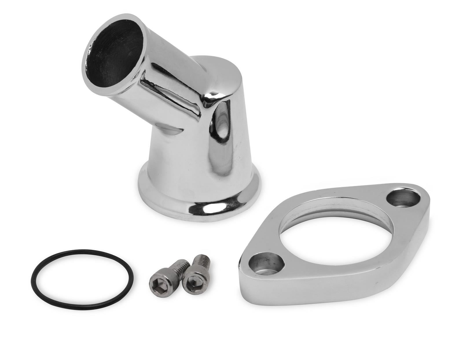 Weiand Aluminum Water Necks 6242 Neck, Aluminum, Polished, 45 Degree, Chevy, Big/Small Block, Each thumbnail 2