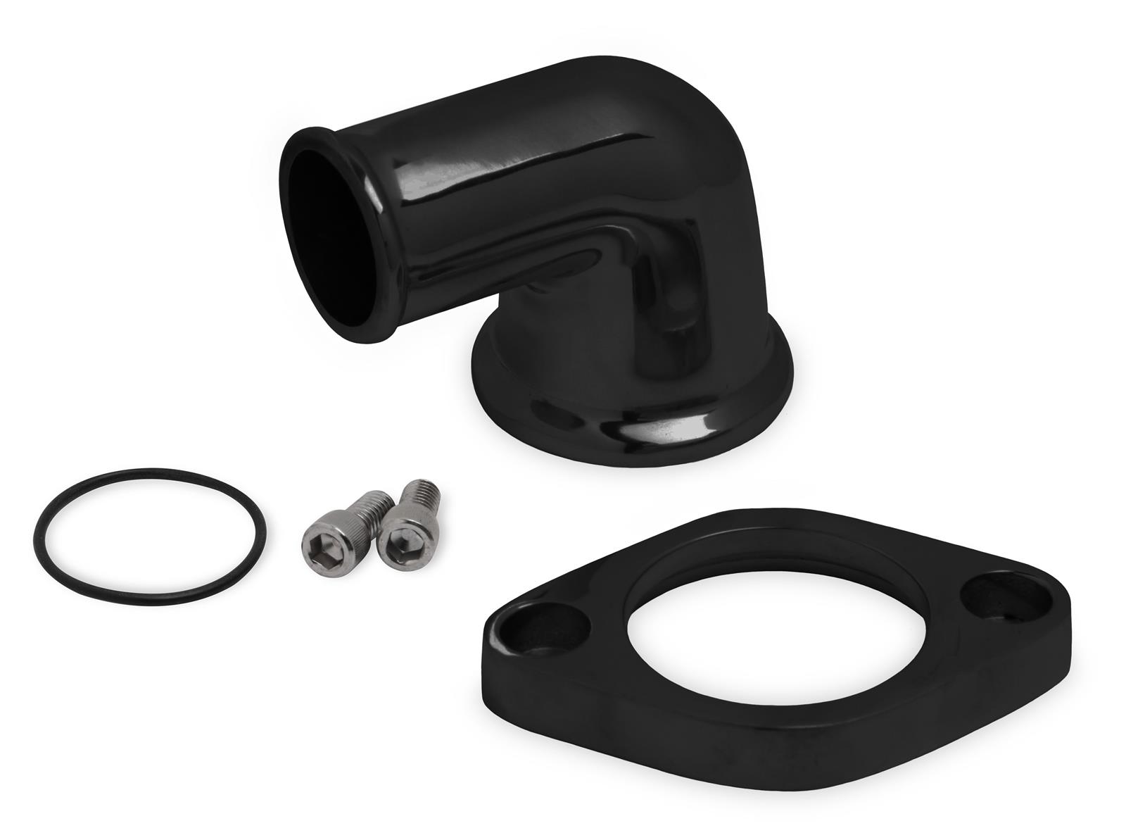 Weiand Aluminum Water Necks 6253 Neck, Aluminum, Black Ceramic, 90 Degree, Chevy, Big/Small Block, Each thumbnail 3