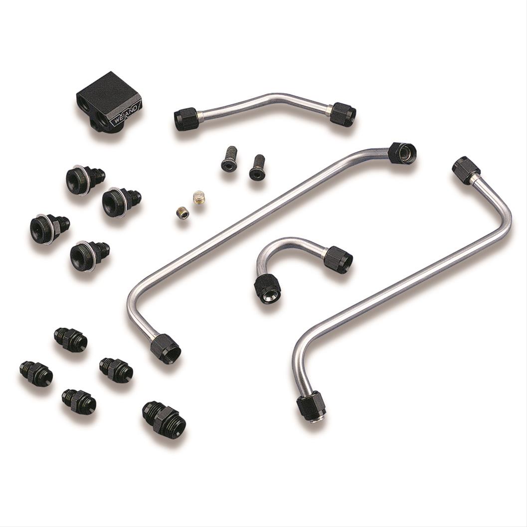 Russell Carburetor Fuel Inlet Kit 641093; Dual Feed Black Hose for Holley 4150