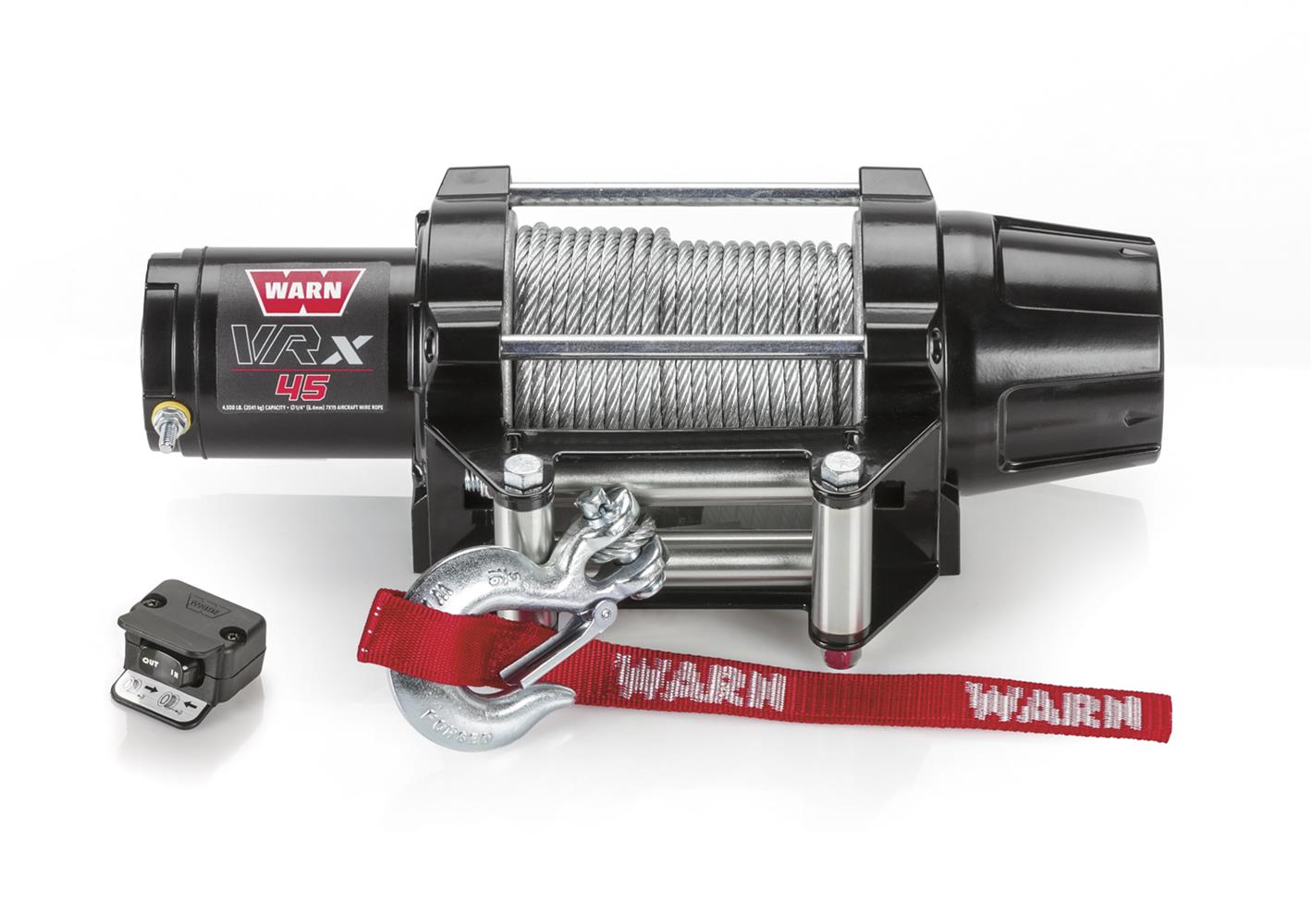 4,500 lbs. Warn VRX 45 Winch 101045 Winch, 45, Electric, 12 V, lbs., Roller Fairlead, 50 ft. Length Steel Cable, Handlebar Switch, 10 ft. Corded Remote, Each thumbnail 4