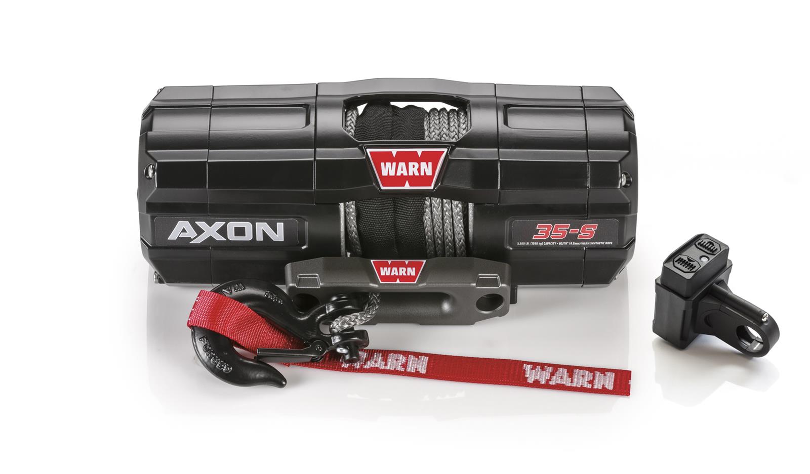 3,500 lbs. Warn Axon 35-S Powersport Winch 101130 Winch, 35-S, Electric, 12 V, lbs., Hawse Fairlead, 50 ft. Length Synthetic Rope, Handlebar Switch Remote, Each