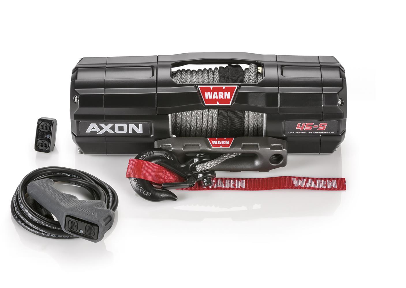 4,500 lbs. Warn Axon 45-S Powersport Winch 101140 Winch, 45-S, Electric, 12 V, lbs., Hawse Fairlead, 50 ft. Length Synthetic Rope, Handlebar Switch Remote, Each thumbnail 5