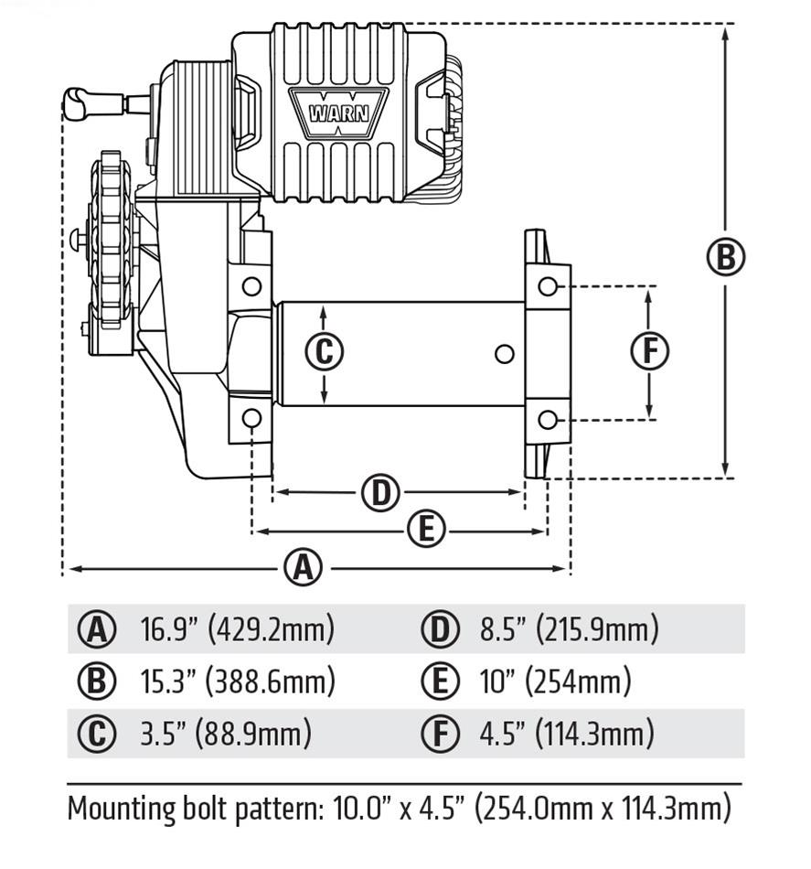 10,000 lbs. Warn M8274 Winch 106175 Winch, Electric, 12 V, lb., Roller Fairlead, 125 ft. Synthetic Line, 12 ft. Wired Remote, Each thumbnail 3