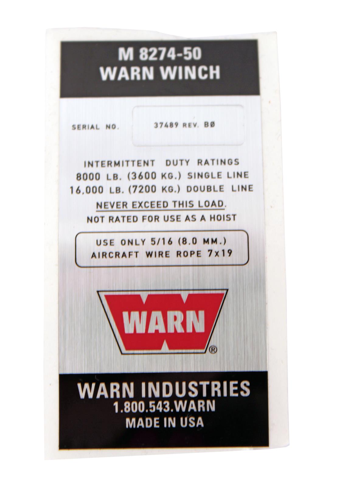 Warn 37489 Warn Winch Replacement Nameplates | Summit Racing