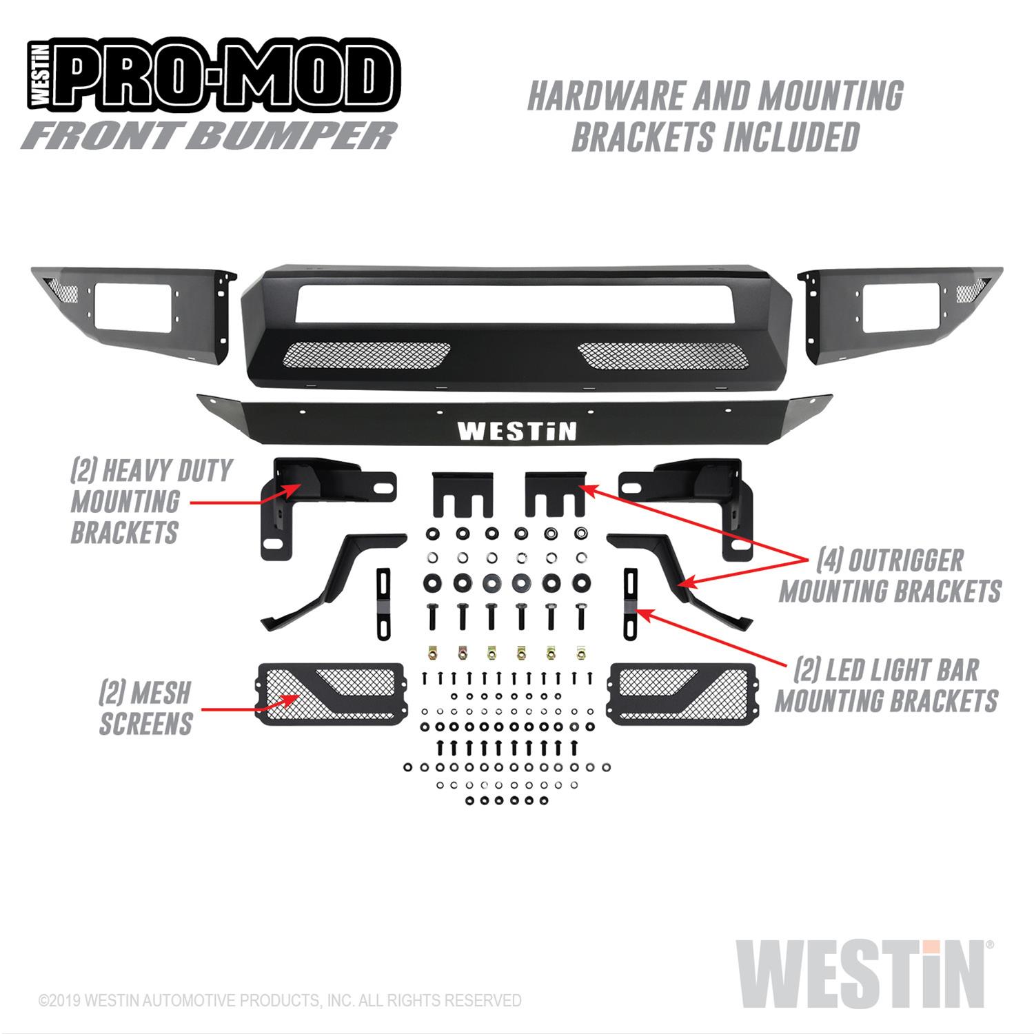 Westin Pro-Mod Front Bumpers 58-41015 Bumper, Pro-Mod, Fabricated, Steel, Black Textured Powdercoated, Ford, Each thumbnail 3