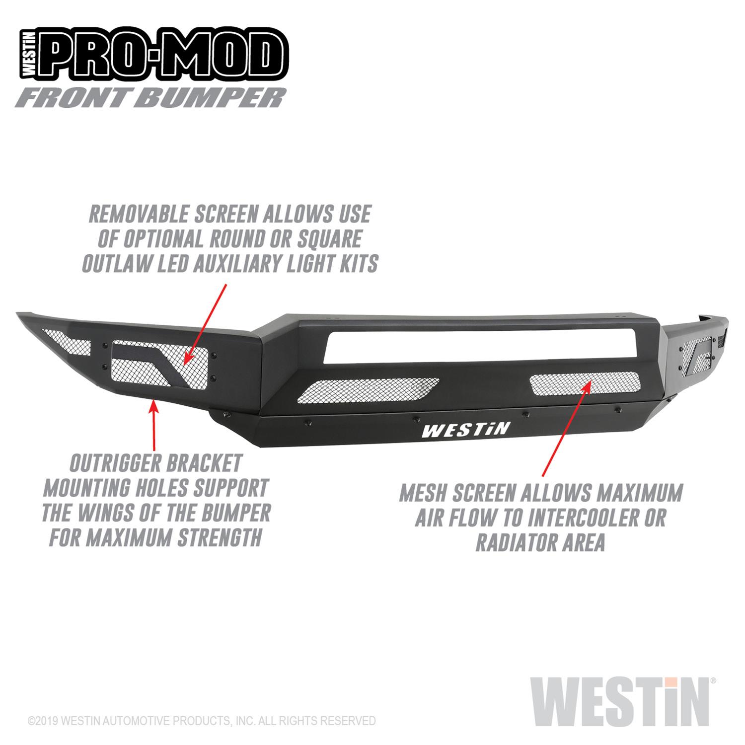 Westin Pro-Mod Front Bumpers 58-41015 Bumper, Pro-Mod, Fabricated, Steel, Black Textured Powdercoated, Ford, Each thumbnail 4