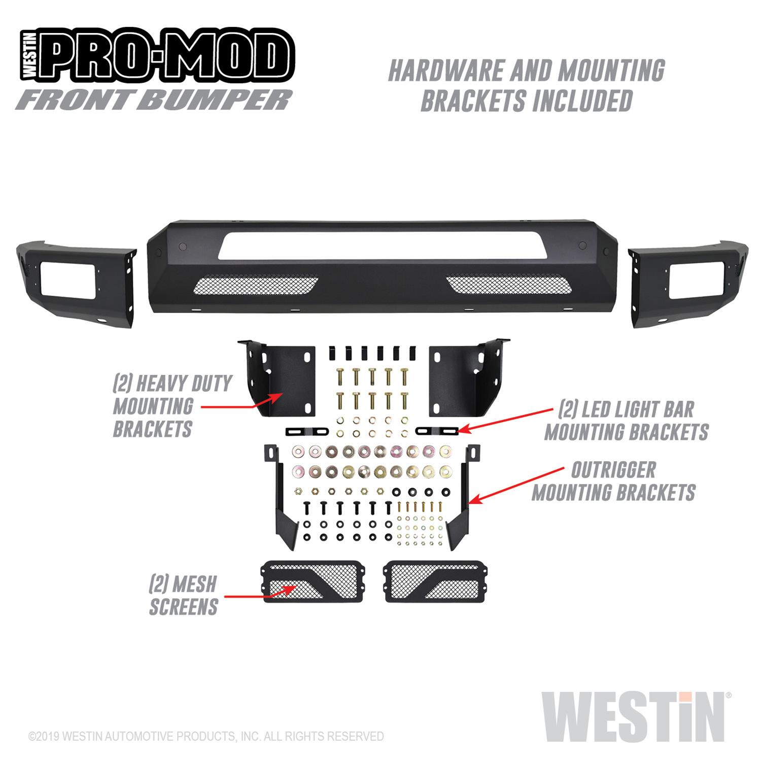 Westin 2019 Dodge Ram 1500 ( Excludes 1500 Classic & Rebel Models ) Pro-Mod Front Bumper - Text. Blk thumbnail 3