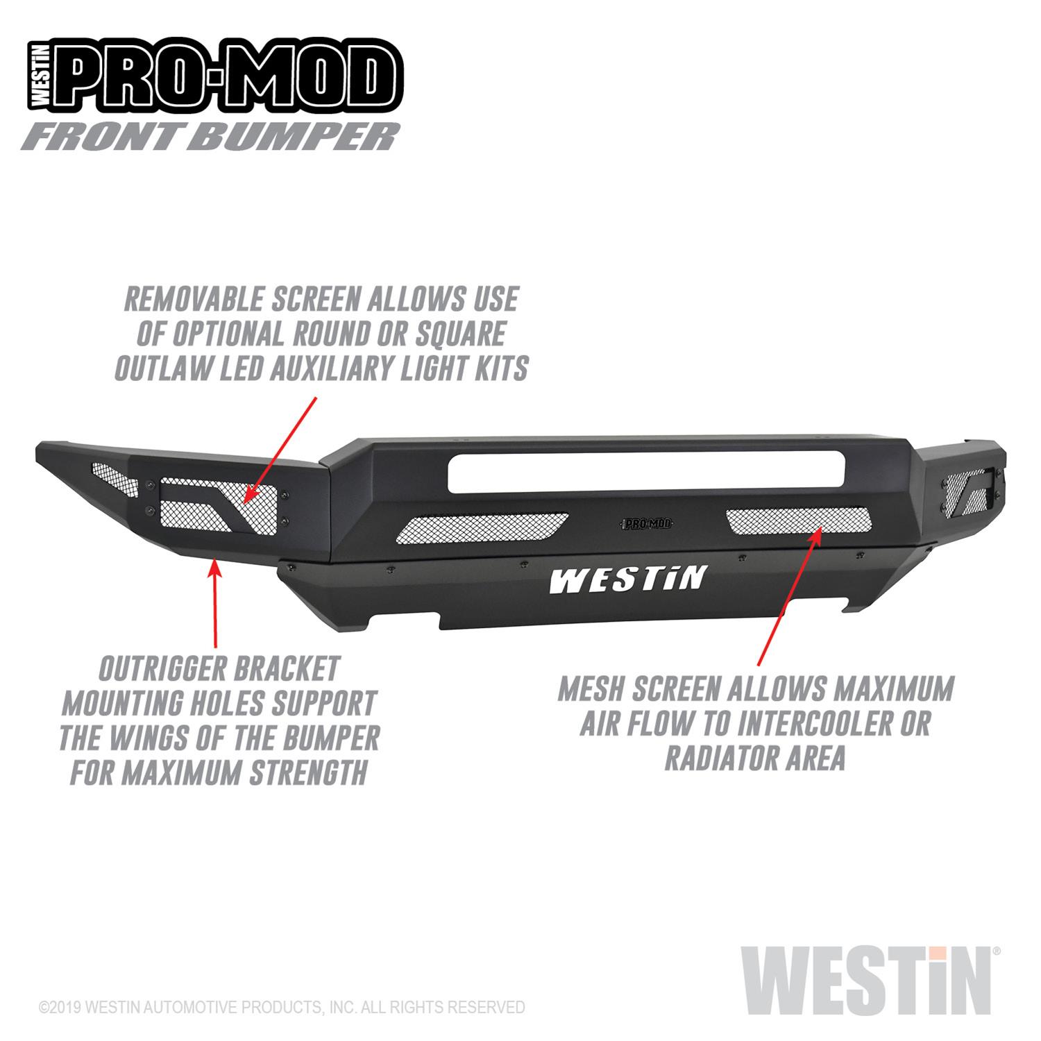 Westin Pro-Mod Front Bumpers 58-41145 Bumper, Pro-Mod, Fabricated, Steel, Black Textured Powdercoated, Ford, Each thumbnail 3