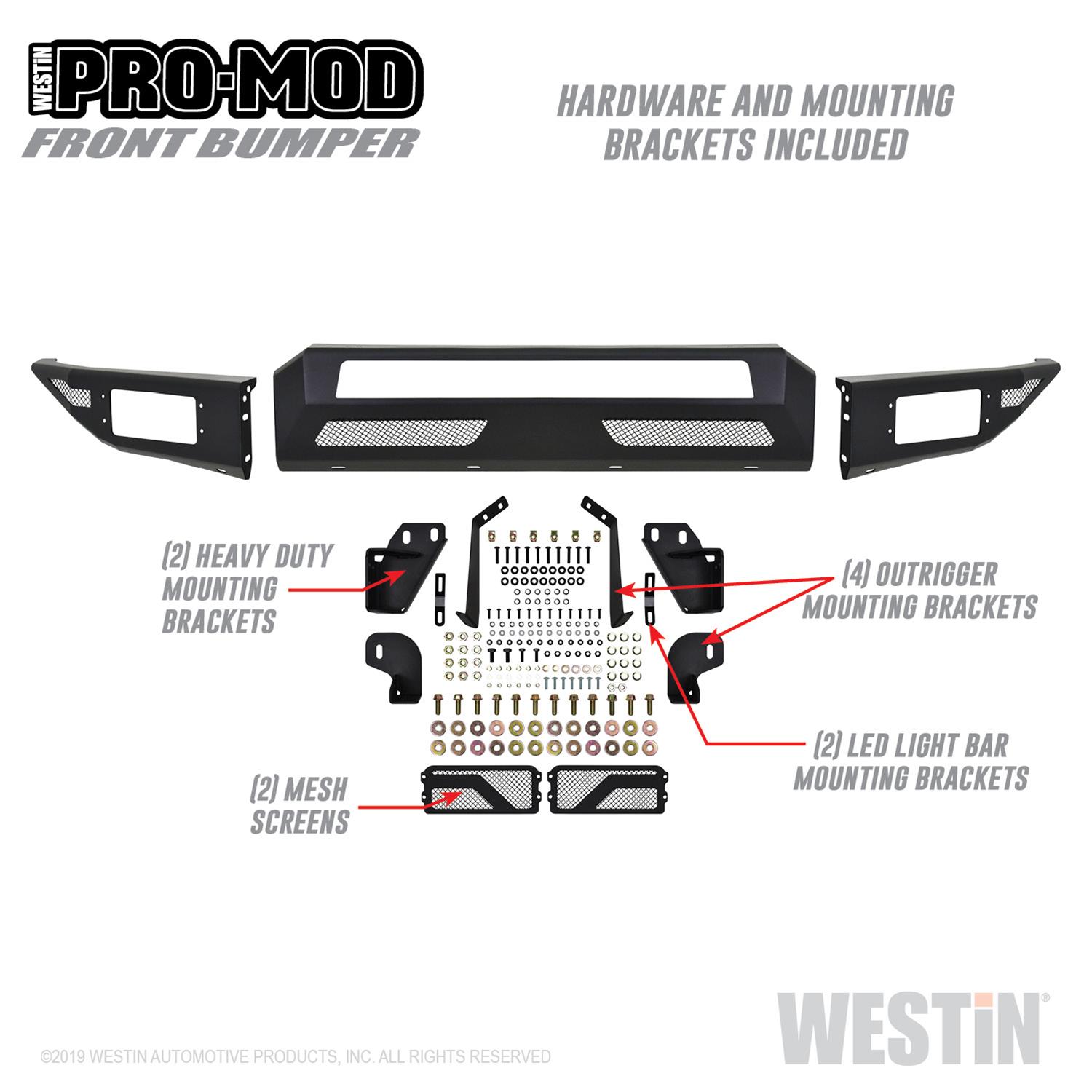 Westin Pro-Mod Front Bumpers for 2017-2022 F-250 SUPER DUTY, F-350 DUTY - 58-41175 Bumper, Pro-Mod, Fabricated, Steel, Black Textured Powdercoated, Ford, Each thumbnail 2
