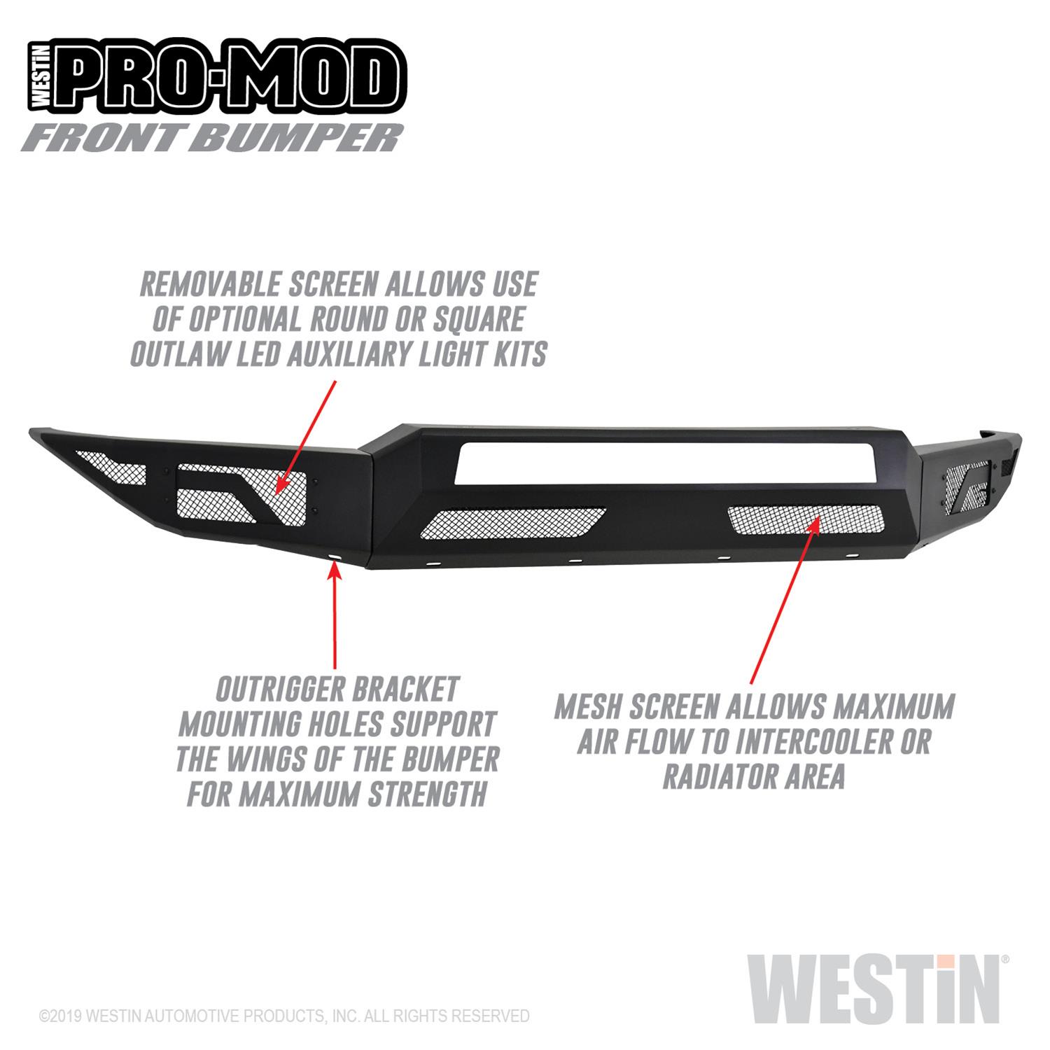 Westin Pro-Mod Front Bumpers for 2017-2022 F-250 SUPER DUTY, F-350 DUTY - 58-41175 Bumper, Pro-Mod, Fabricated, Steel, Black Textured Powdercoated, Ford, Each thumbnail 3