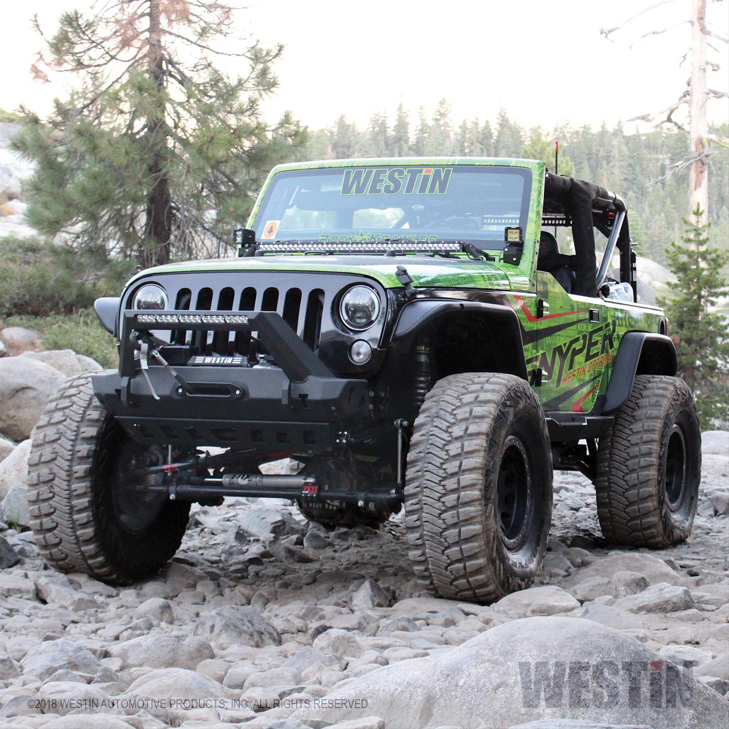 Westin WJ2 Stubby Front Bumpers for 2007-2017 WRANGLER, 2018 WRANGLER JK - 59-80025 Bumper, Stubby, Fabricated, Steel, Black Textured Powdercoated, Winch Mount, Front, Jeep, Each
