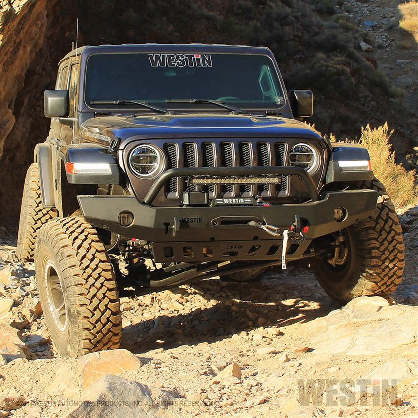 Westin 18-19 Jeep Wrangler JL WJ2 Full Width Front Bumper w/Bull Bar Textured Black thumbnail 4